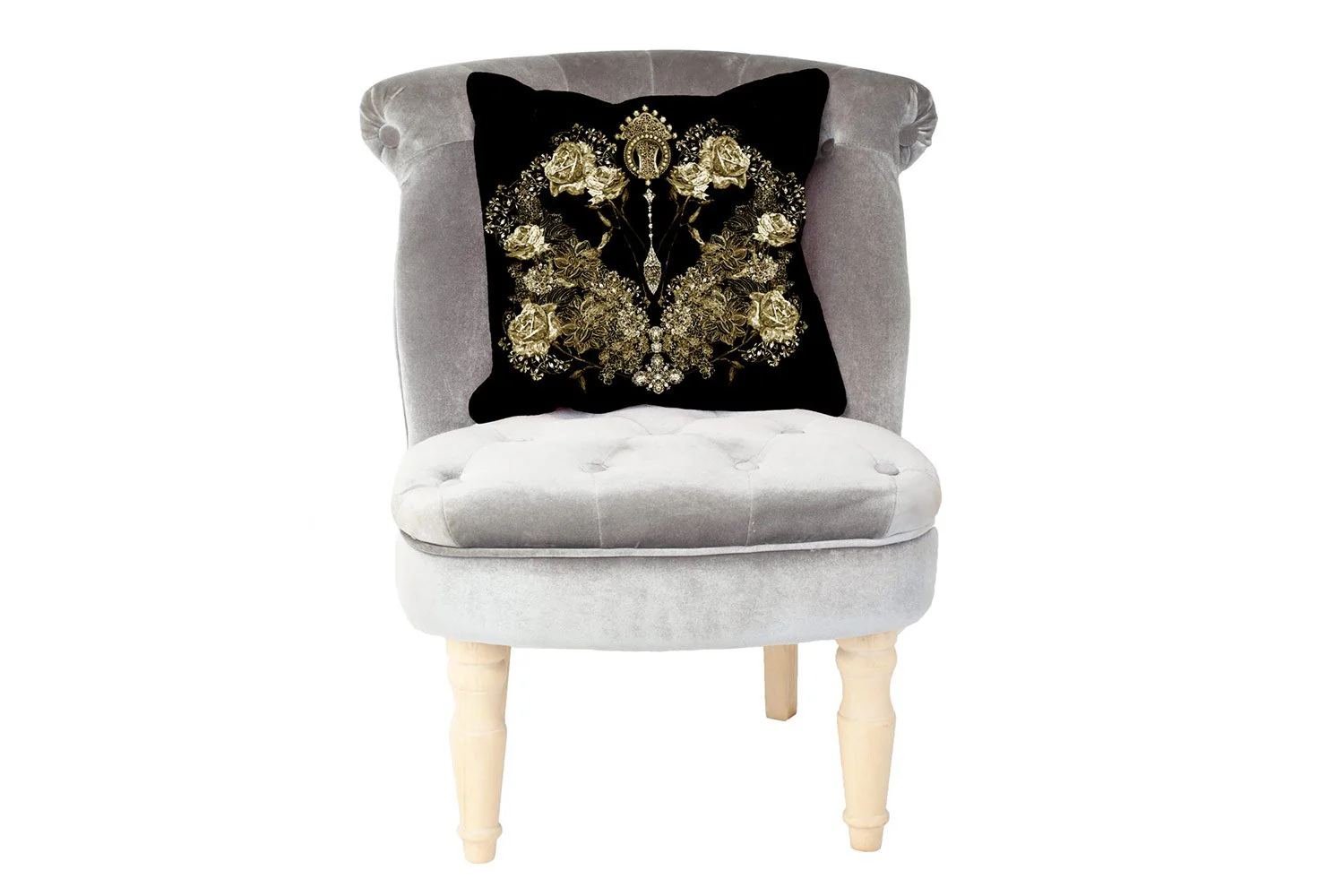 Black & Gold Roses Pure Silk Cushion Cover - Image 4