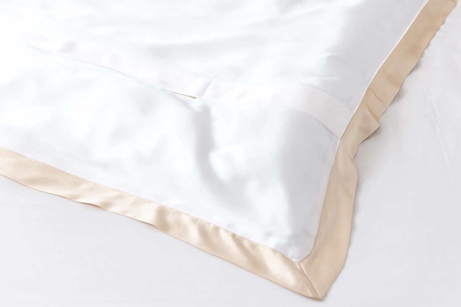 Brilliant White & Champagne Pure Silk Oxford Duvet Cover - Image 3