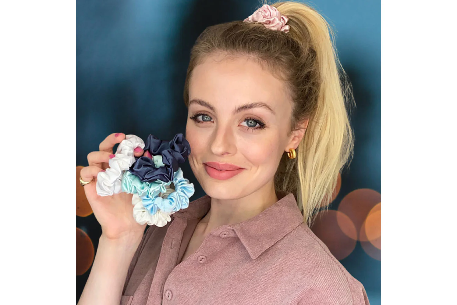 Midnight Blue / Ivory / Pastel Blue Silk Scrunchies Set - Image 3