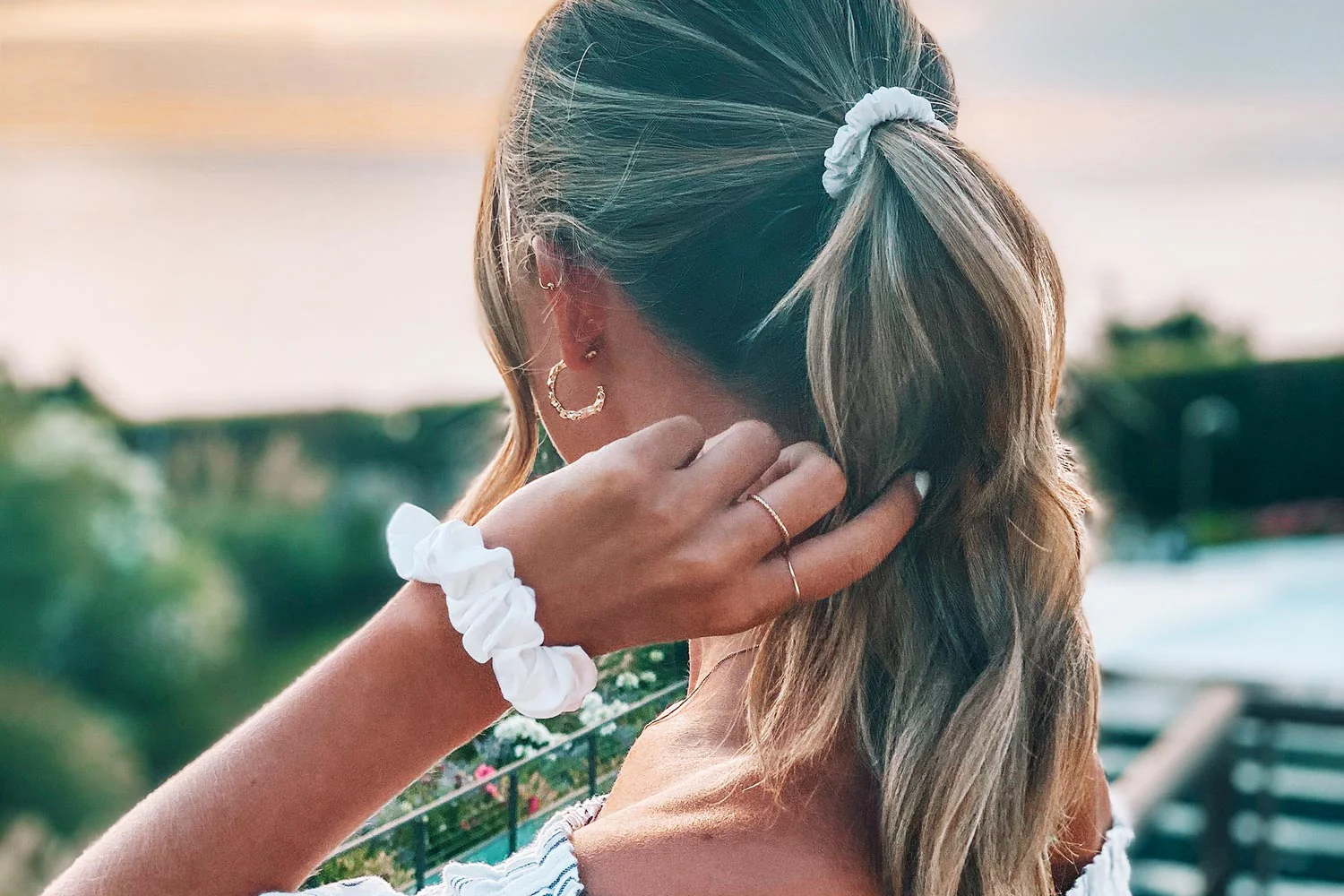 Brilliant White / Teal Breeze / Precious Pink Silk Hair Ties Set - Image 3